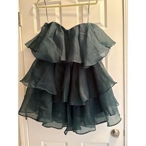 Altar'd State Strapless Ruffle Dress Green Size Large